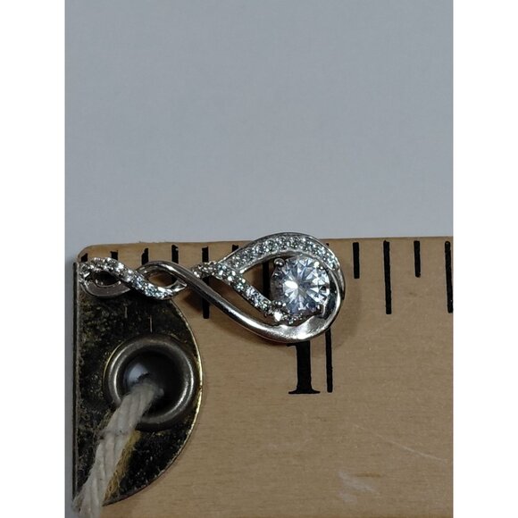 Sterling Silver Lab White Sapphire Teardrop Pendant With Twisted Design 2.2g 1" - Picture 3 of 7